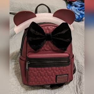 Disney Loungefly Minnie Mouse Maroon Quilted Mini Backpack